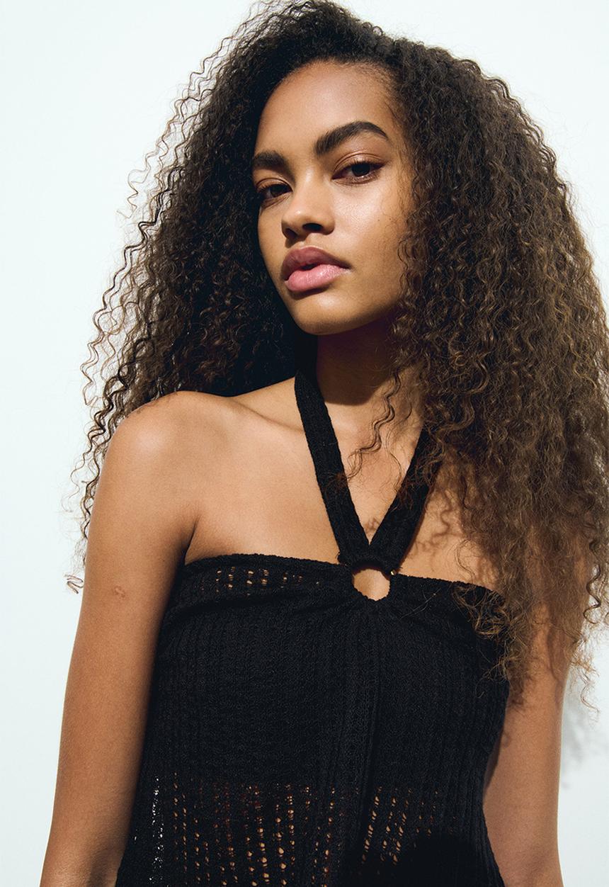 H&M - Pointelle jersey halterneck top - black