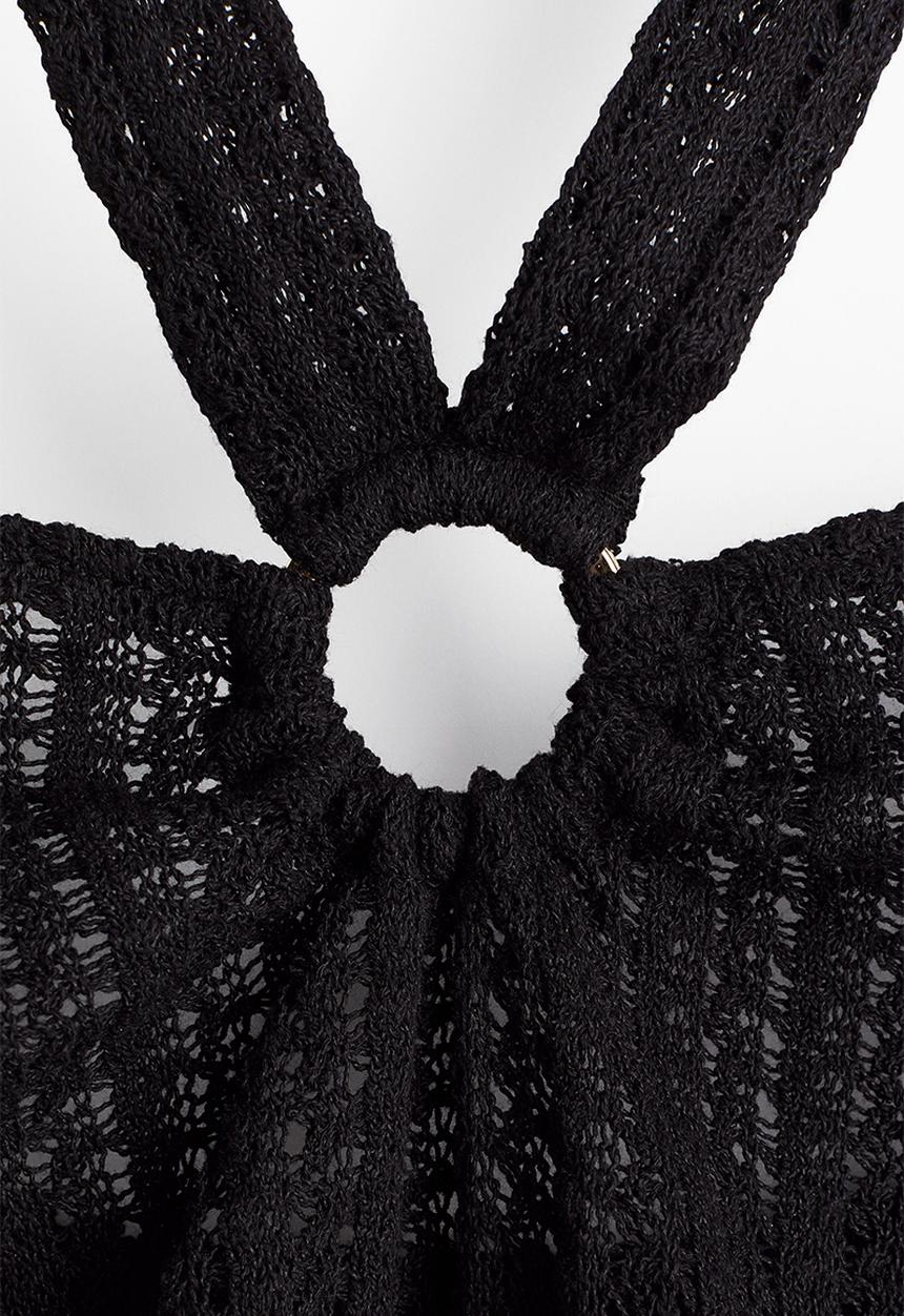 H&M - Pointelle jersey halterneck top - black
