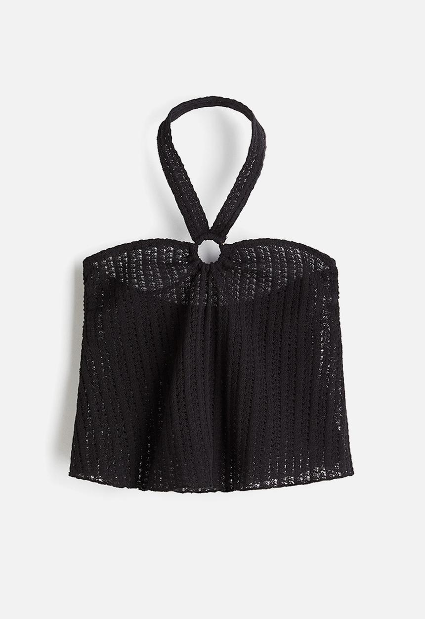 H&M - Pointelle jersey halterneck top - black