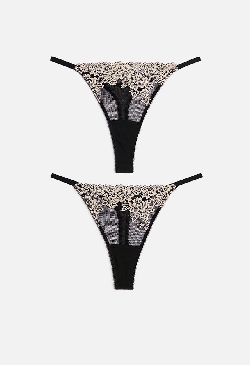 H&M - 2 pack lace tanga thong briefs - black & cream