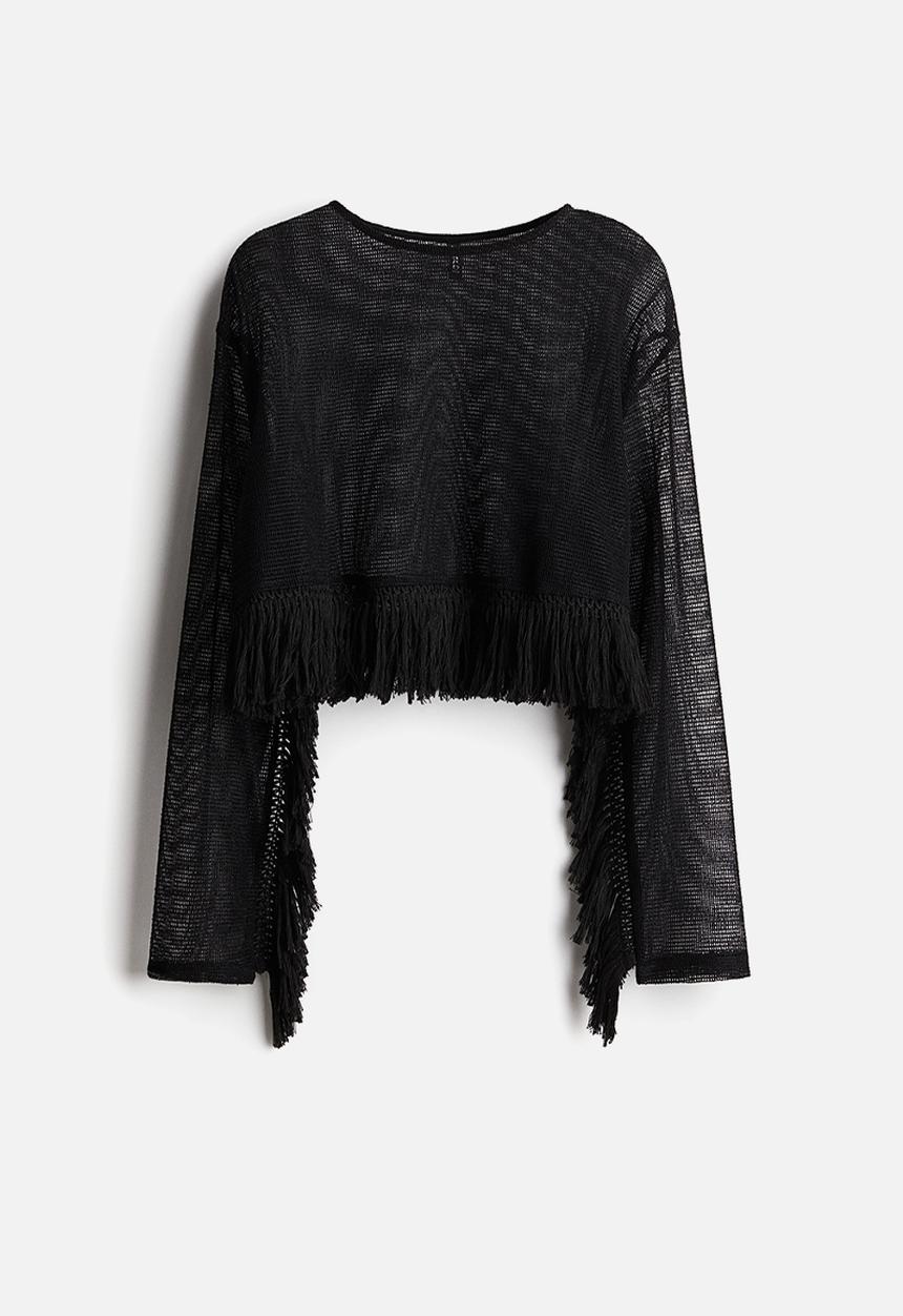 H&M - Fringe-trimmed top - black