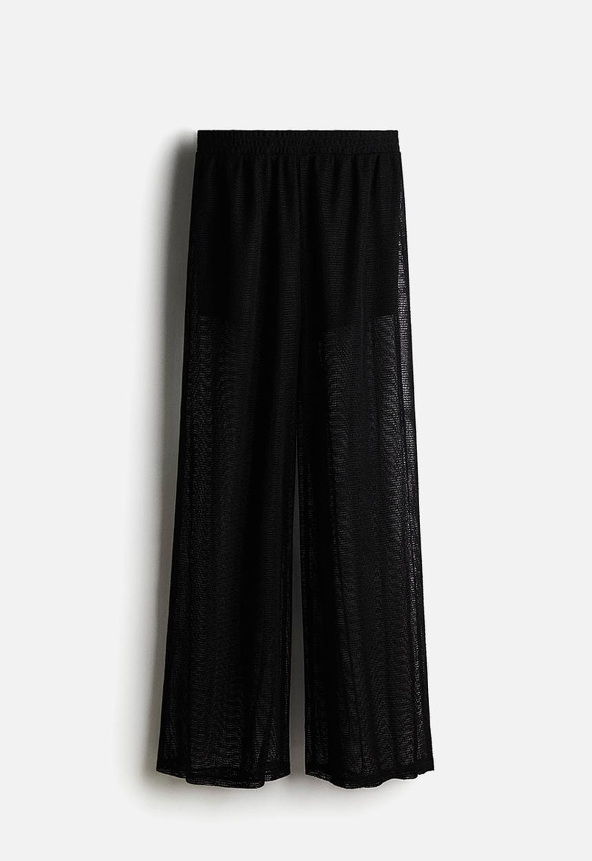 H&M - Wide hole-knit trousers - black
