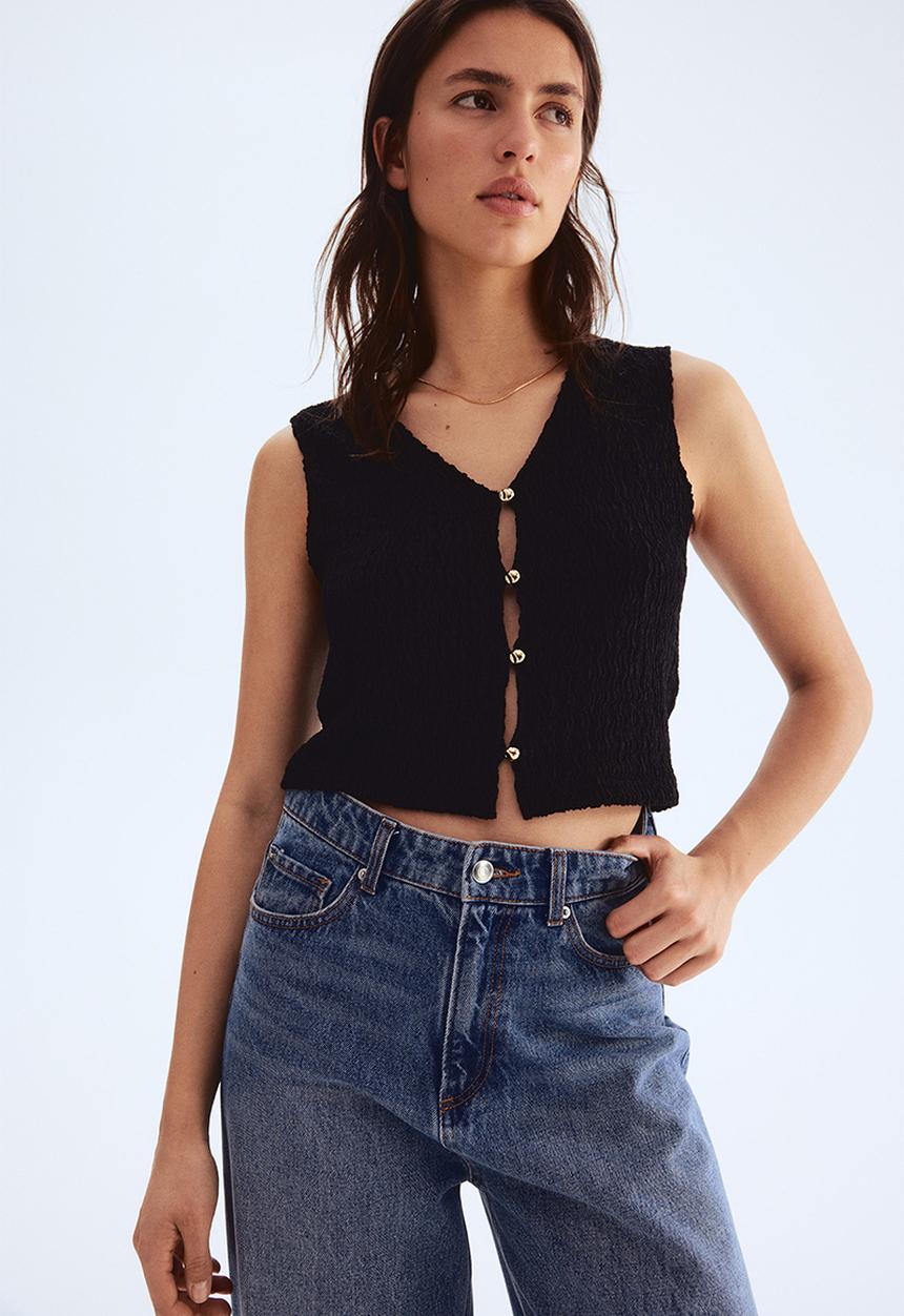 H&M - Textured jersey waistcoat - black