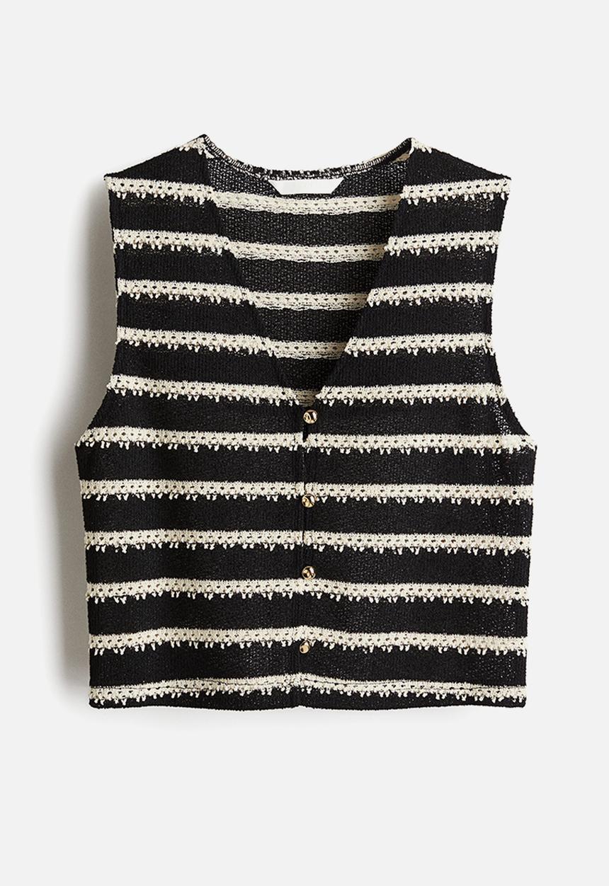 H&M - Textured jersey waistcoat - black/striped