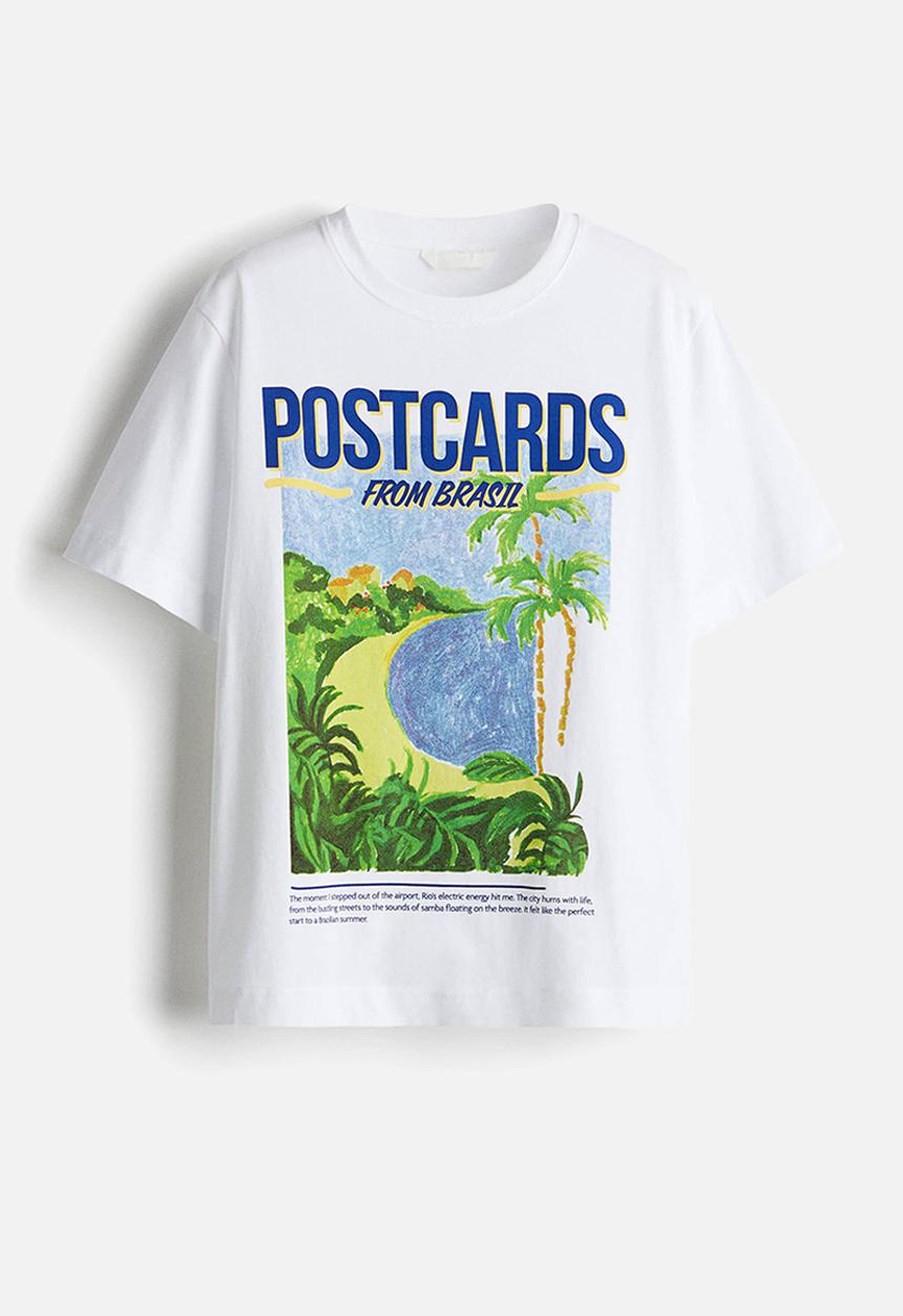 H&M - Printed t-shirt - white/postcards