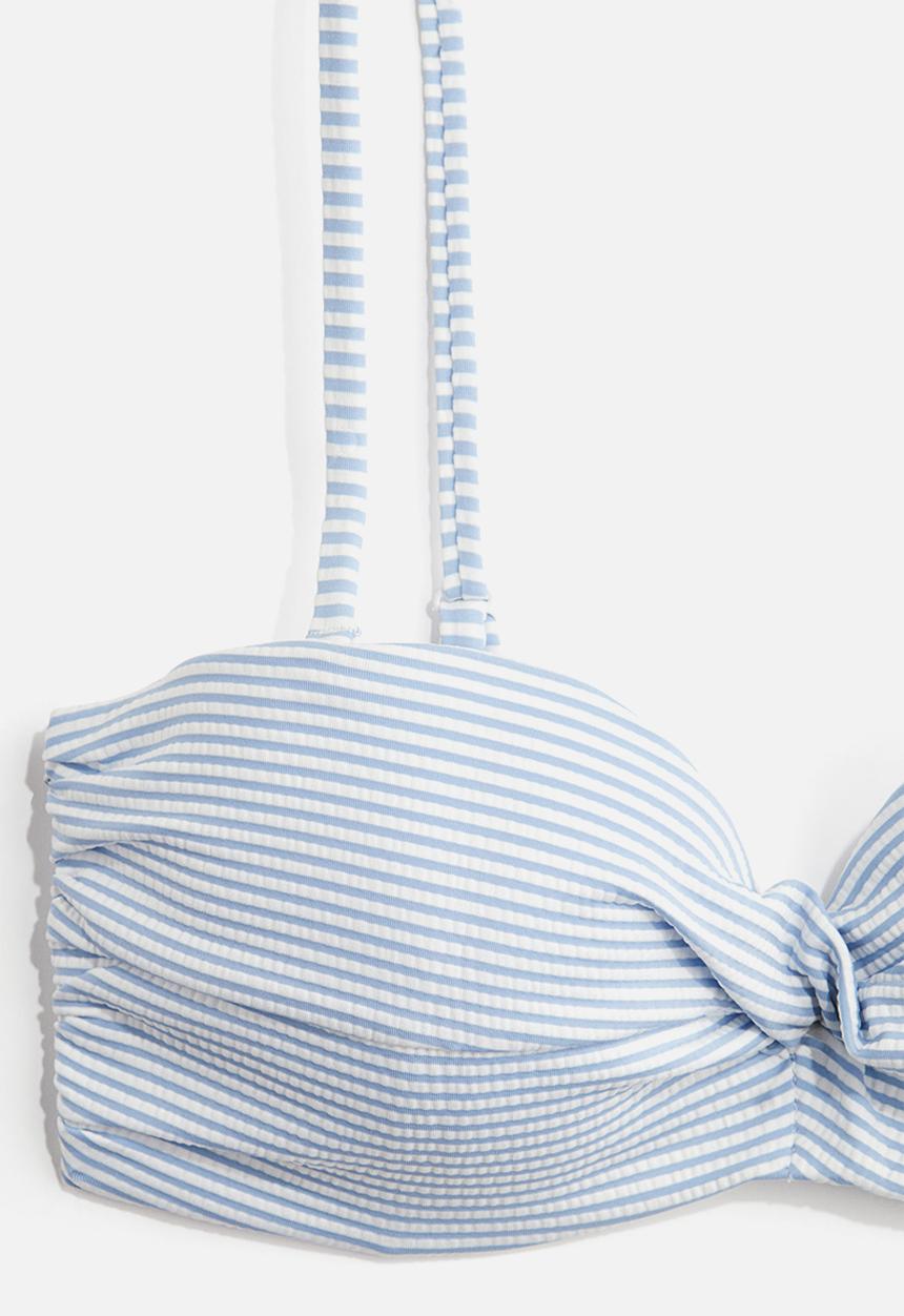 H&M - Padded balconette bikini top - light blue striped