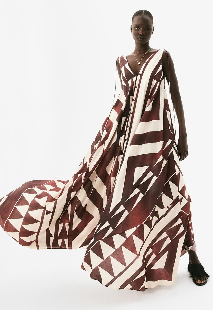 H&M - Voluminous maxi dress - rust red patterned