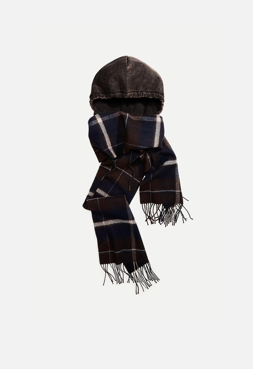 H&M - Hooded wool scarf - dark blue/checked