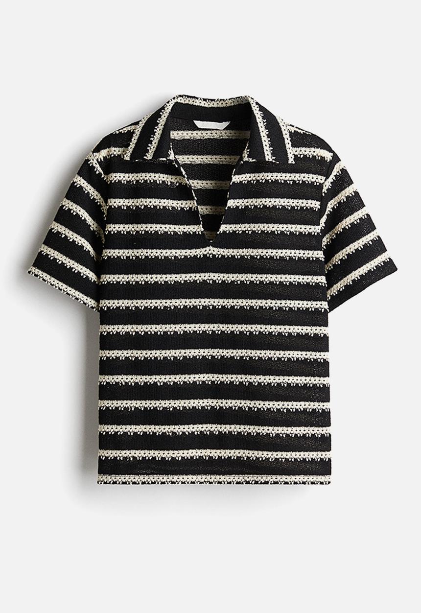H&M - Collared knitted top - black striped