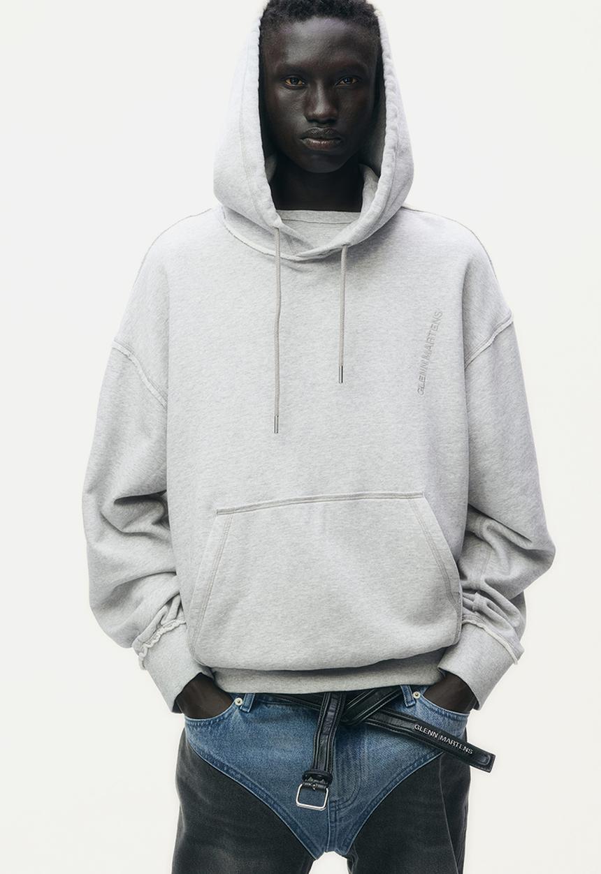 H&M - Glenn Martens H&M: Embroidery-detail hoodie - light grey marl