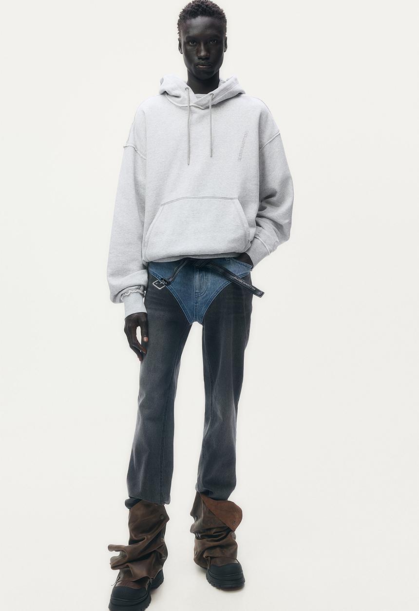 H&M - Glenn Martens H&M: Embroidery-detail hoodie - light grey marl