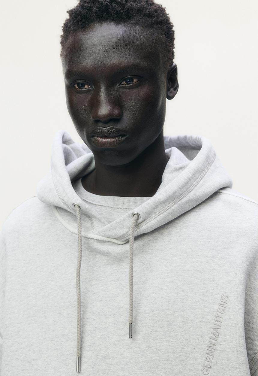 H&M - Glenn Martens H&M: Embroidery-detail hoodie - light grey marl