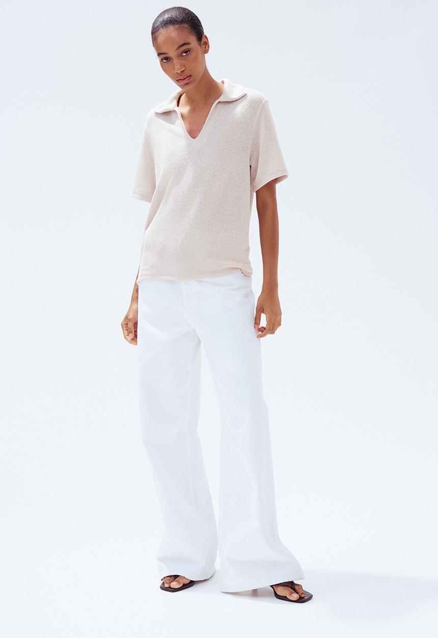 H&M - Collared knitted top - light beige