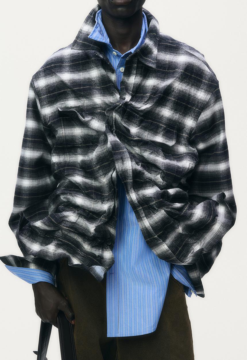 H&M - Glenn Martens H&M: Foiled flannel overshirt -  black/checked