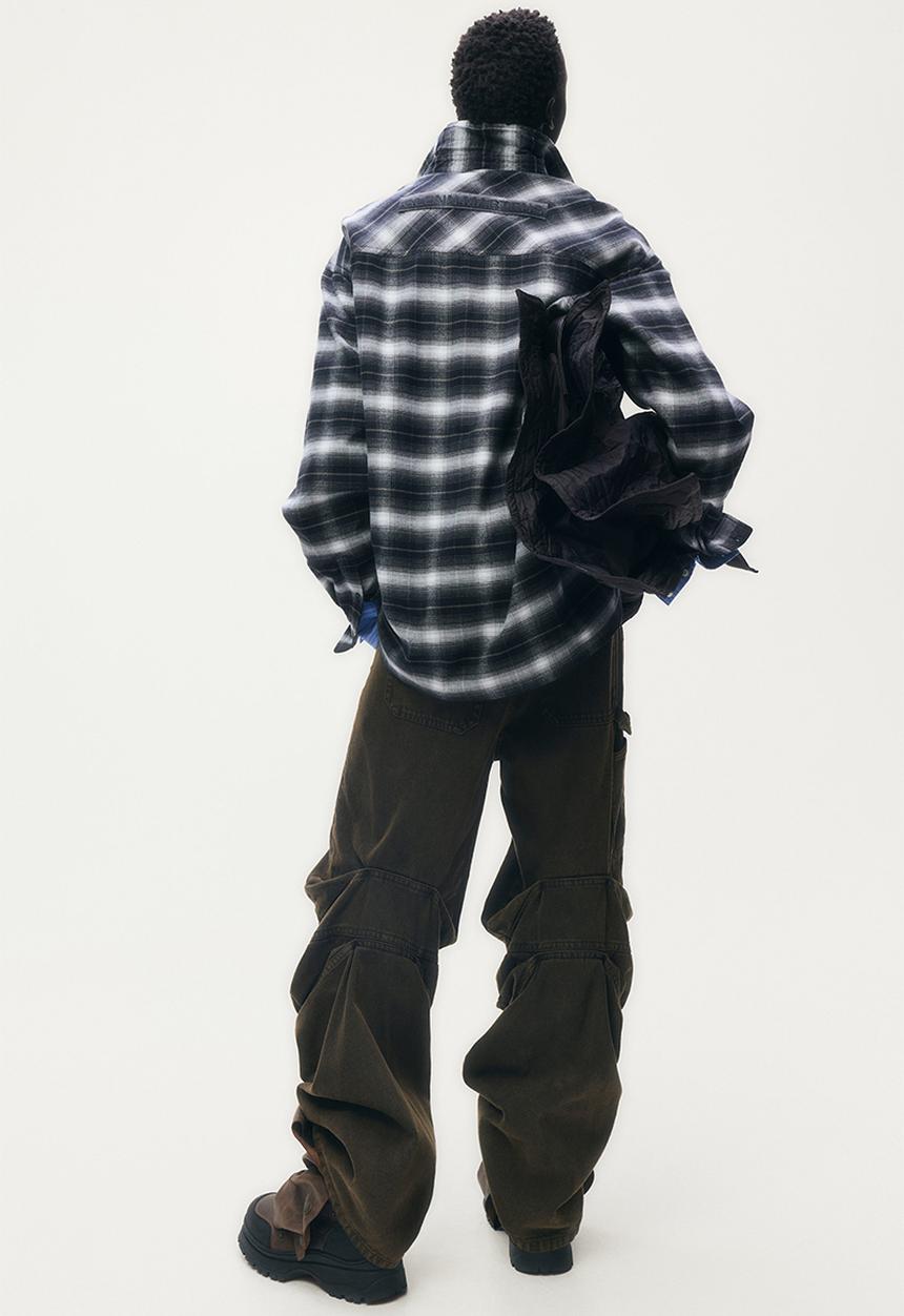 H&M - Glenn Martens H&M: Foiled flannel overshirt -  black/checked