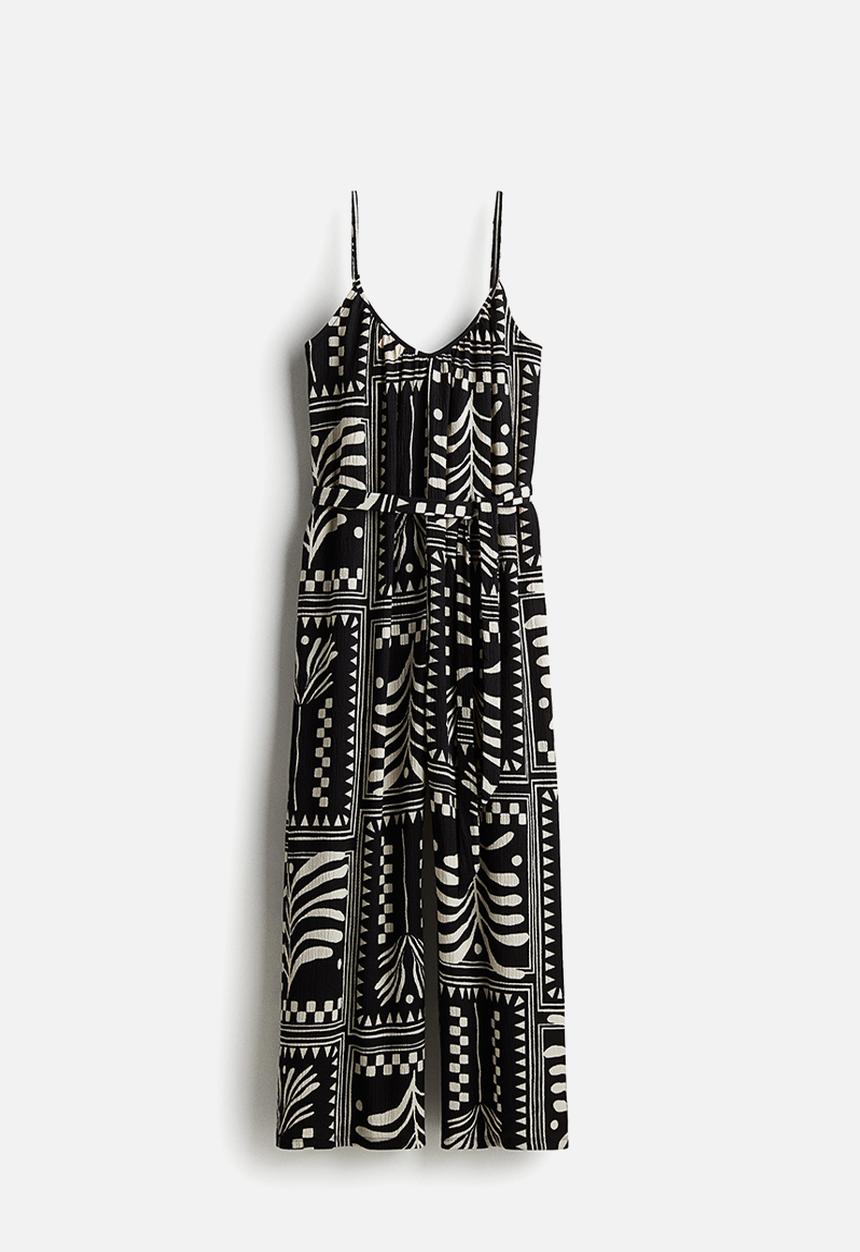 H&M - Crinkled strappy jumpsuit - black patterned