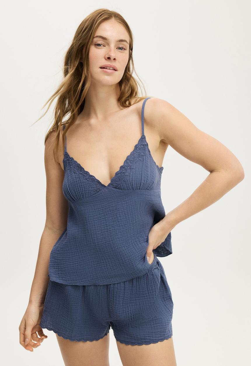 Cotton On - Woven cami sleep set - washed navy
