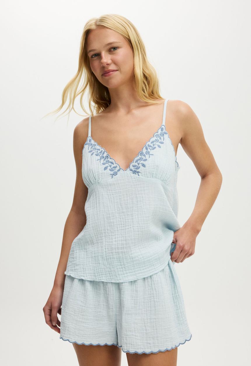 Cotton On - Woven cami sleep set - ballad blue
