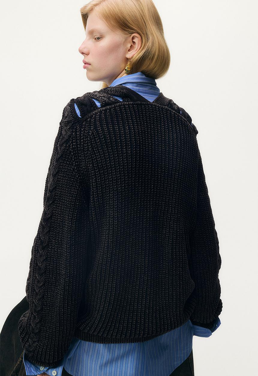 H&M - Glenn Martens H&M: Cable-knit cardigan - black