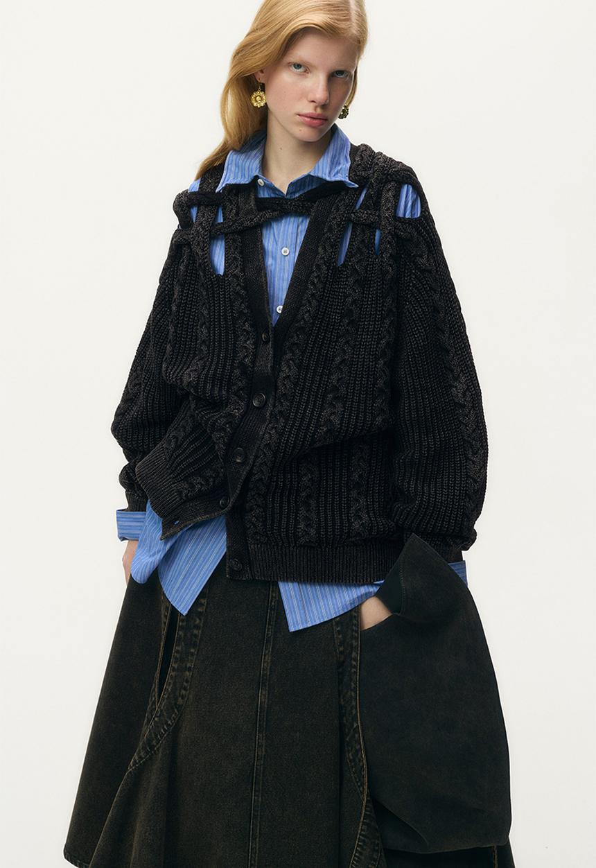 H&M - Glenn Martens H&M: Cable-knit cardigan - black