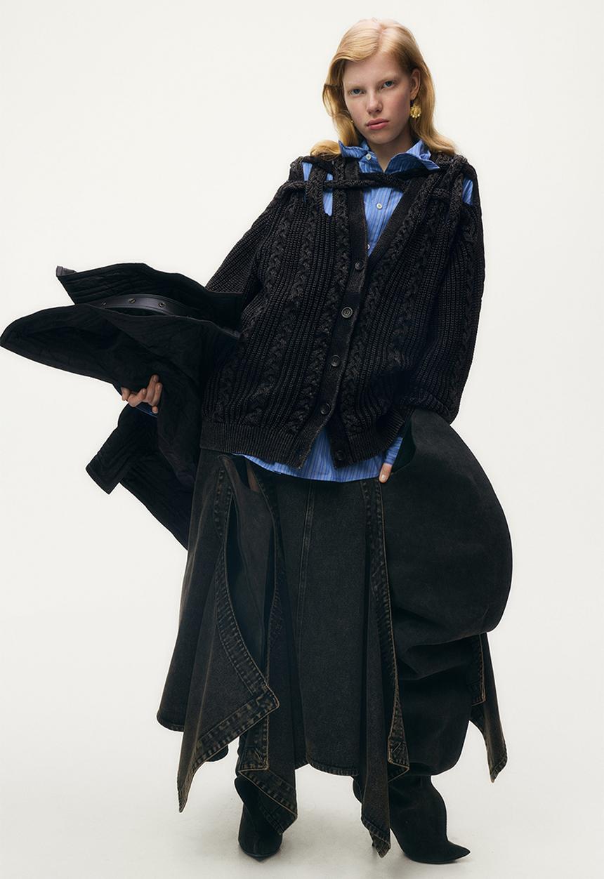 H&M - Glenn Martens H&M: Cable-knit cardigan - black