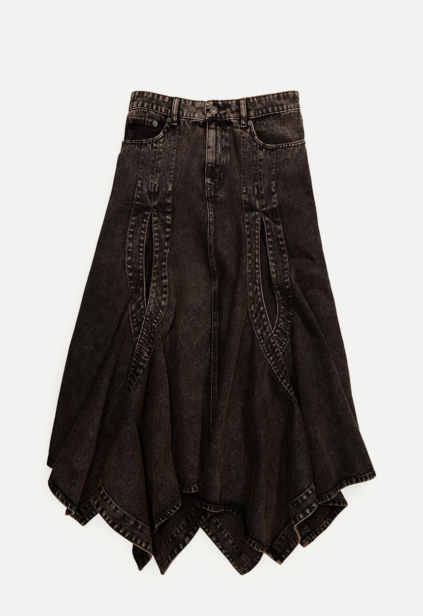 H&M - Glenn Martens H&M: Flared denim skirt - dark brown
