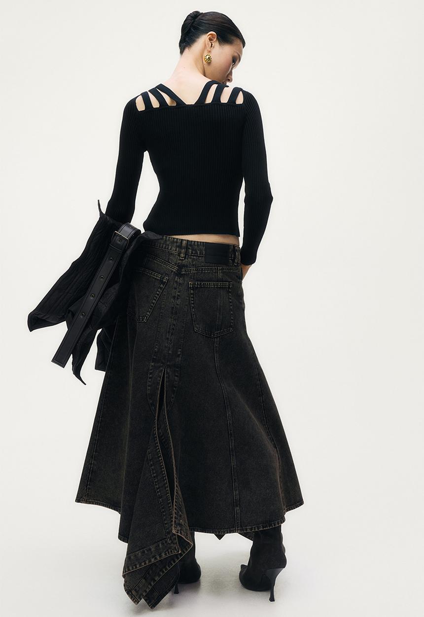 H&M - Glenn Martens H&M: Flared denim skirt - dark brown