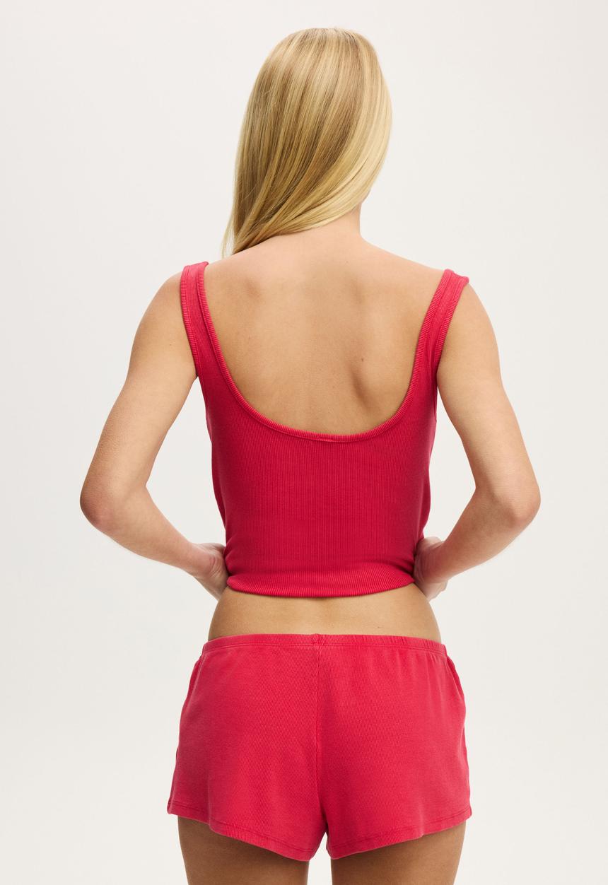 Cotton On - 90s rib short - washed spicy red