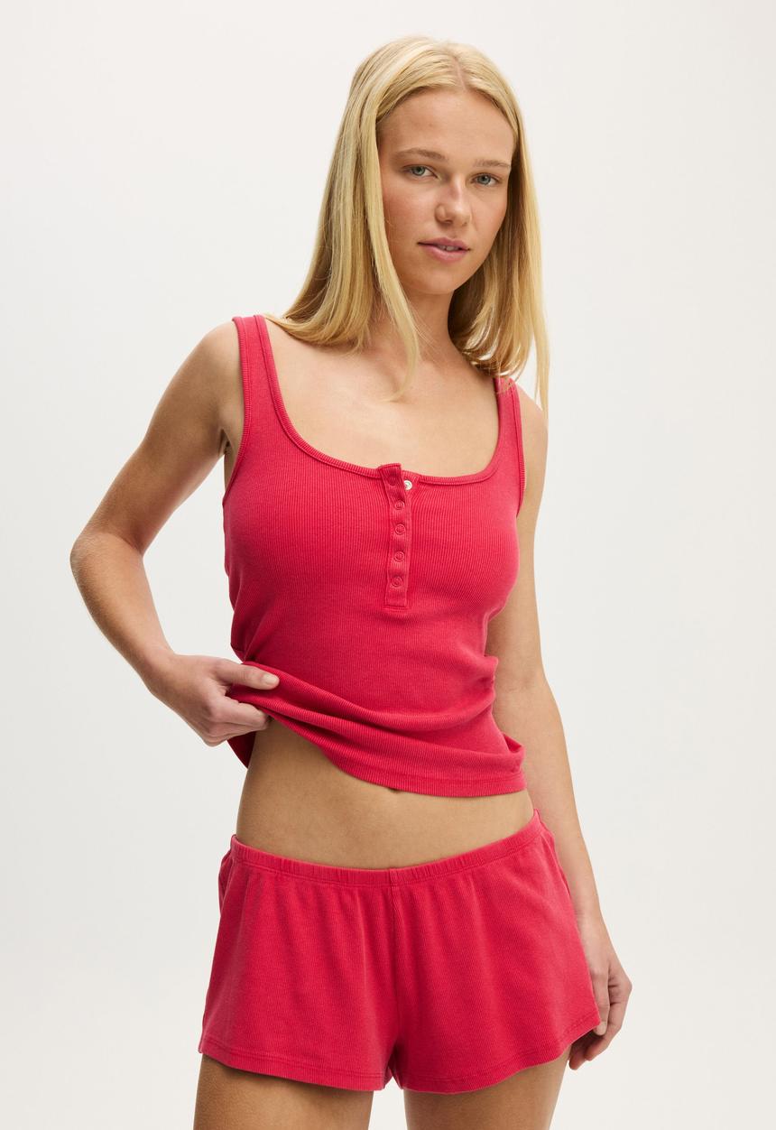 Cotton On - 90s henley rib tank - washed spicy red