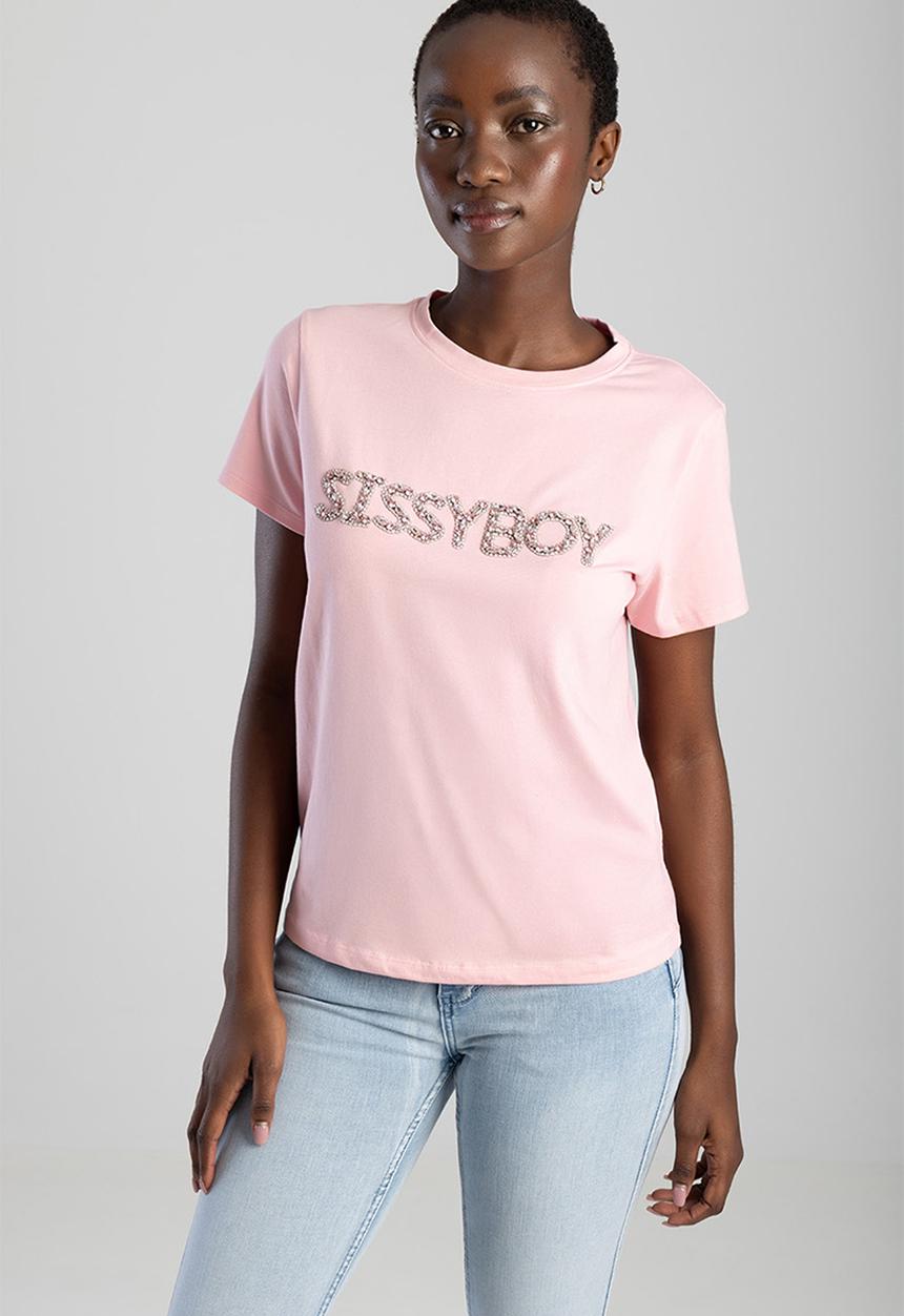 SISSY BOY - Afterglow: Regular T-shirt With Piink Diamante Transfer Logo - Pink