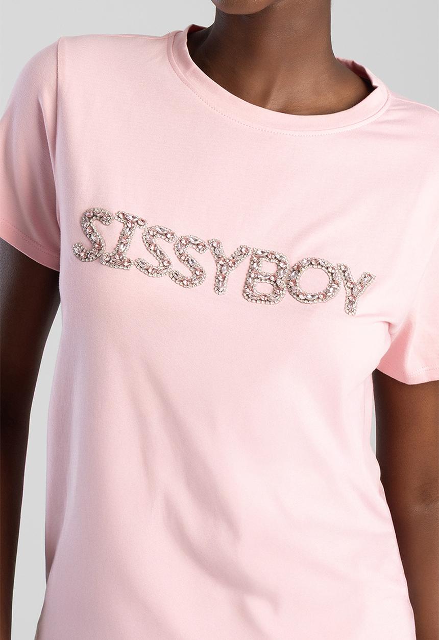 SISSY BOY - Afterglow: Regular T-shirt With Piink Diamante Transfer Logo - Pink