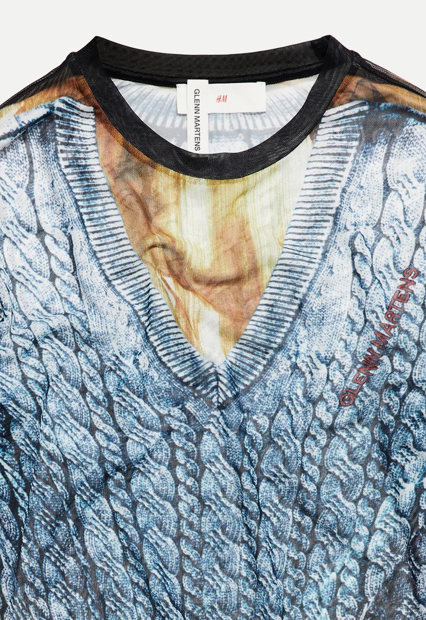 H&M - Glenn Martens H&M: Printed mesh top - blue