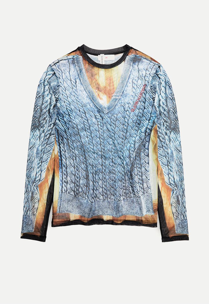 H&M - Glenn Martens H&M: Printed mesh top - blue