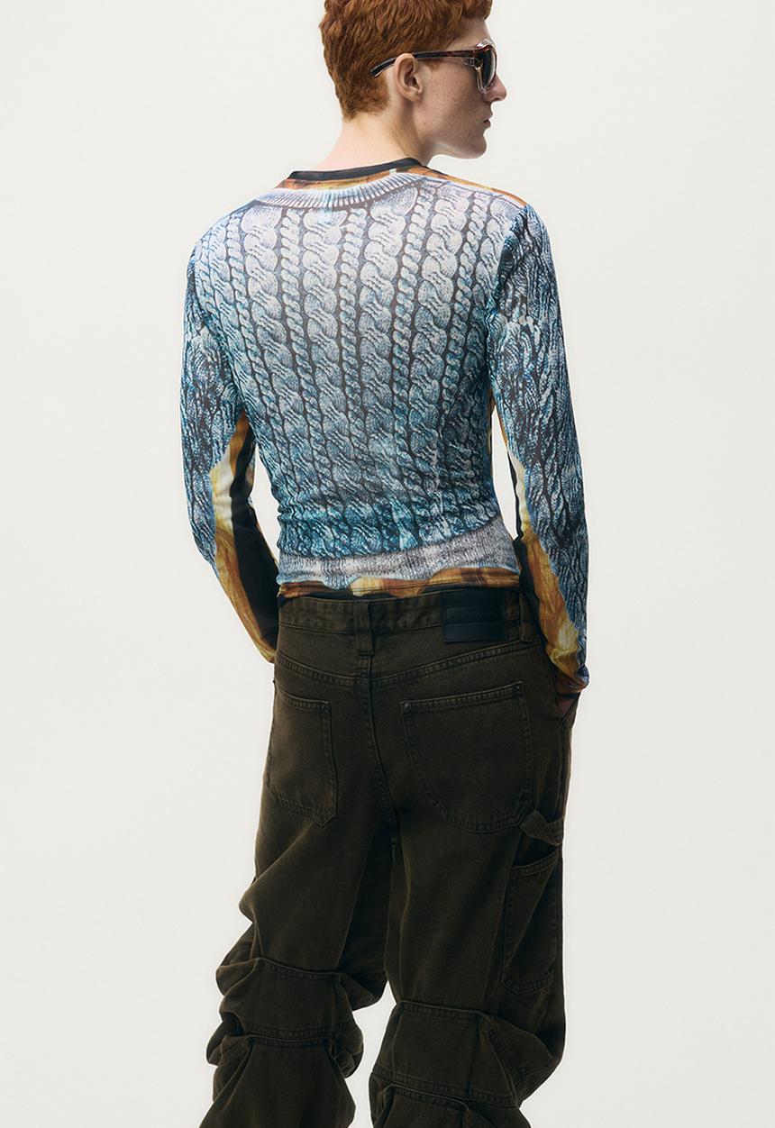 H&M - Glenn Martens H&M: Printed mesh top - blue