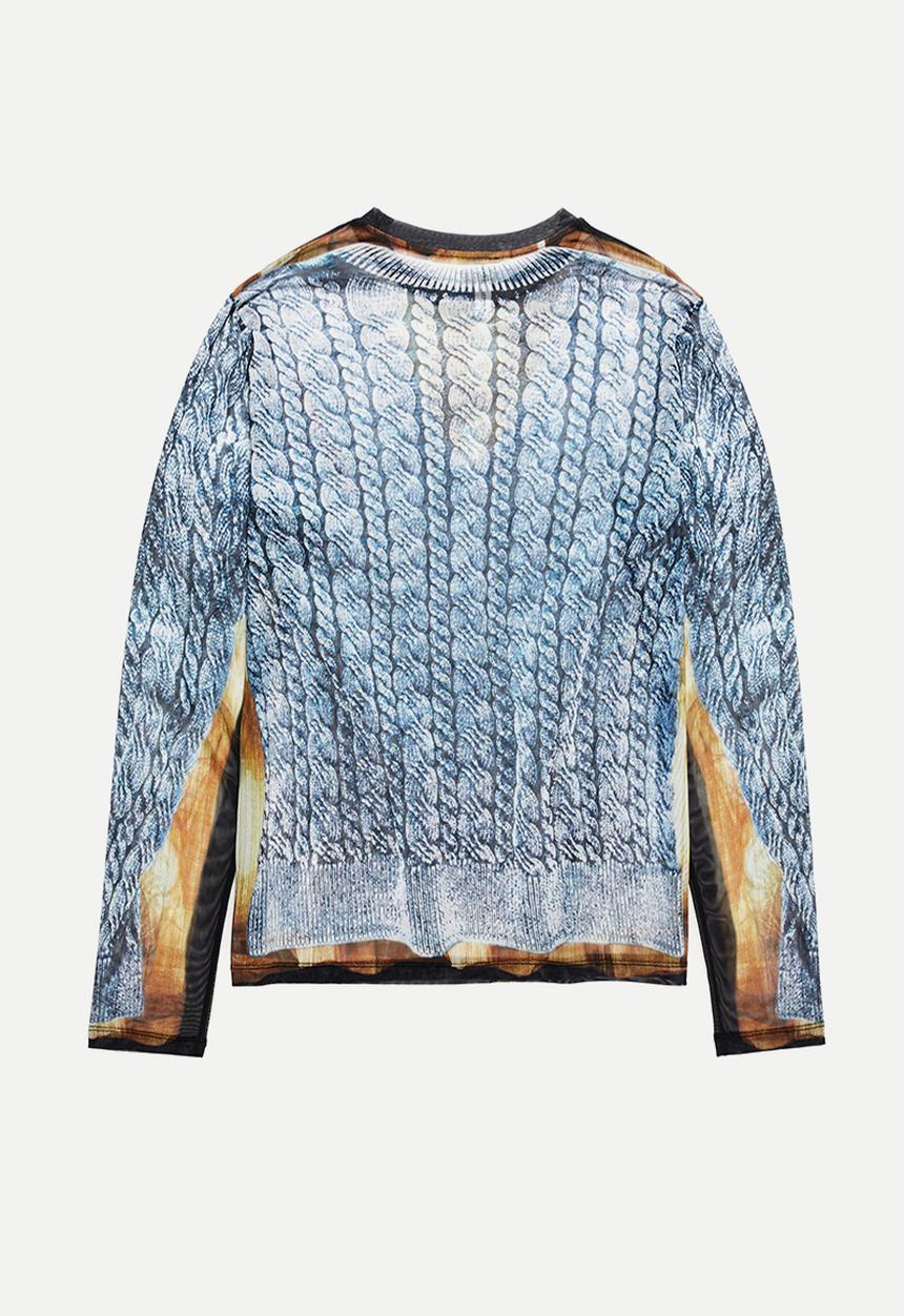H&M - Glenn Martens H&M: Printed mesh top - blue