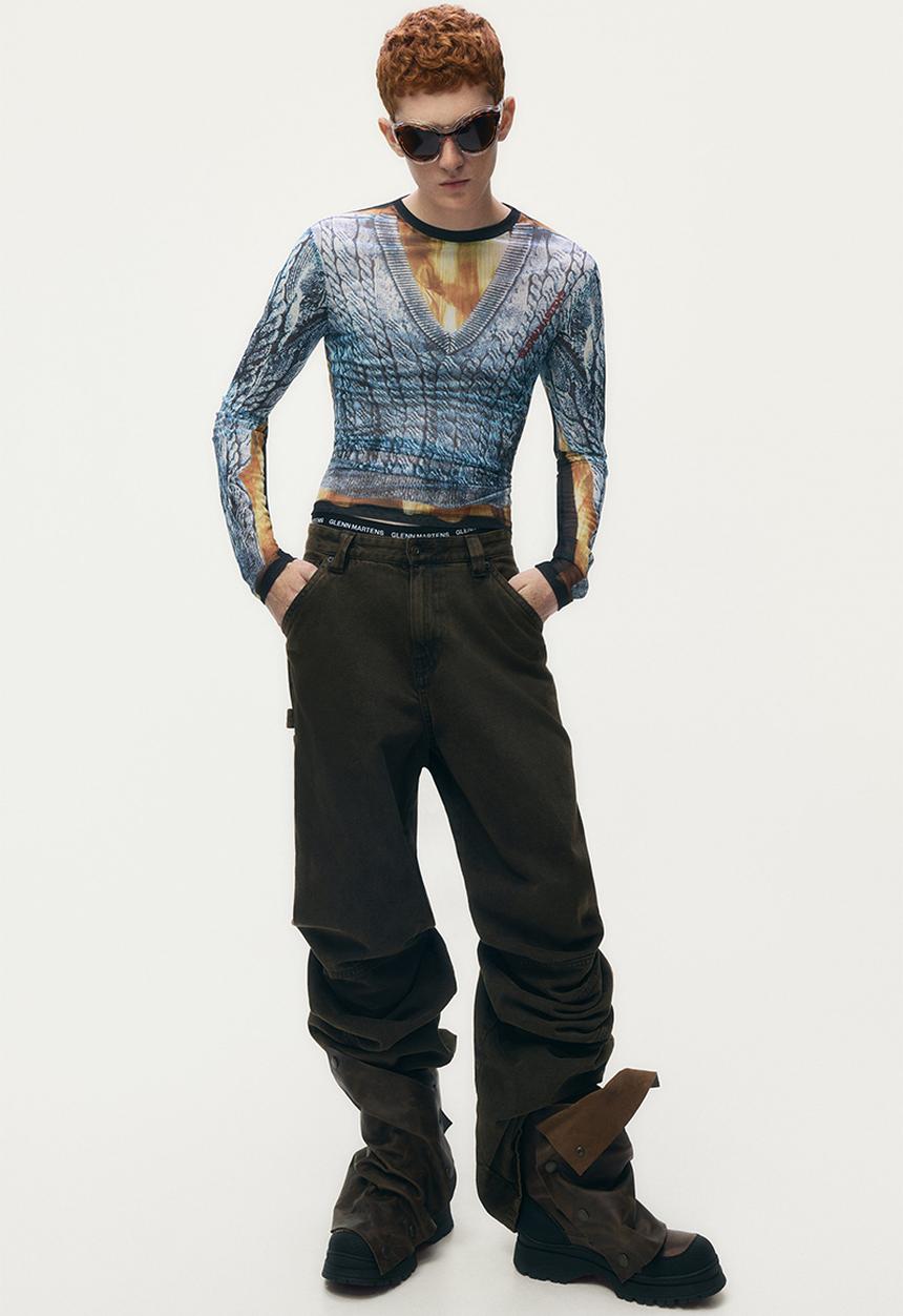 H&M - Glenn Martens H&M: Printed mesh top - blue