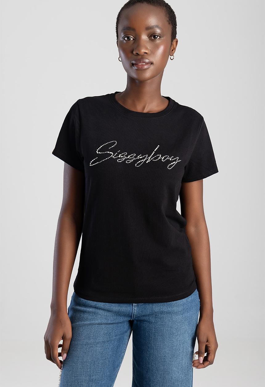 SISSY BOY - Dream Drifter : Regular T-shirt With Pearl And Bling Transfer - Black