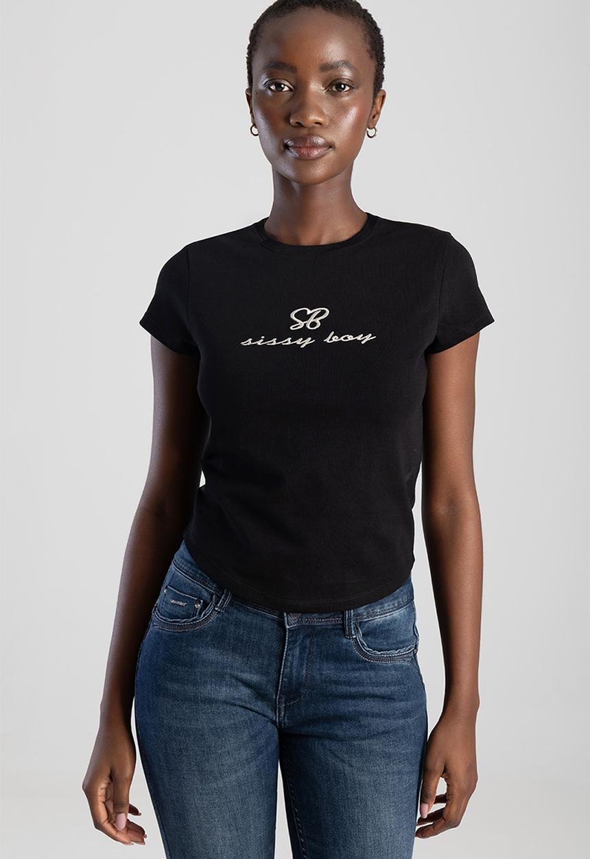 SISSY BOY - Lexi: Basic Baby T-shirt With Embroided Logo  - Black