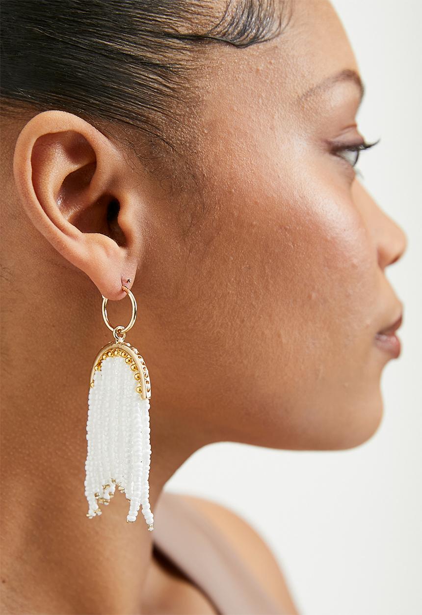 Tessa Design - Irene beaded drop hanging hoop earrings - gold