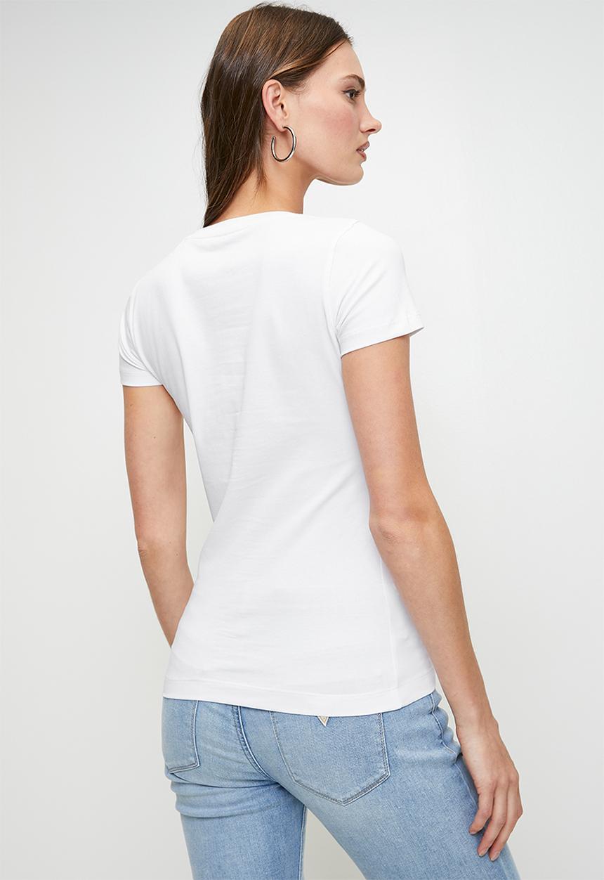 GUESS - Cn Ss Embro Script Logo Tee - Pure White