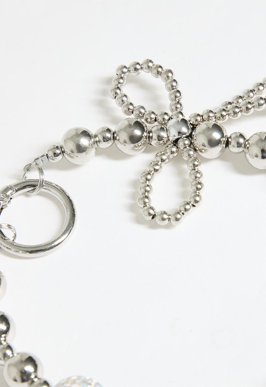 Tessa Design - Andrea beaded bow bag charm - silver
