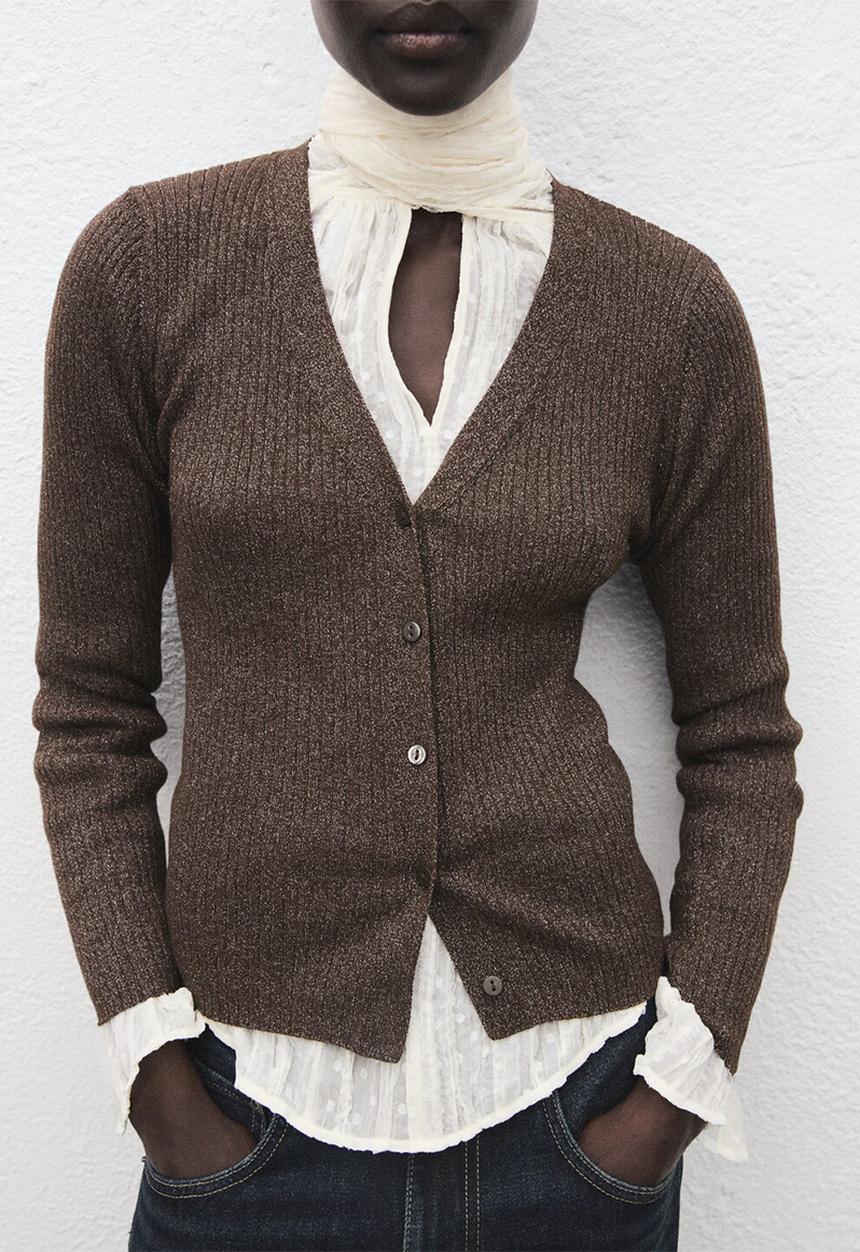MANGO - Cardigan vana - dark brown