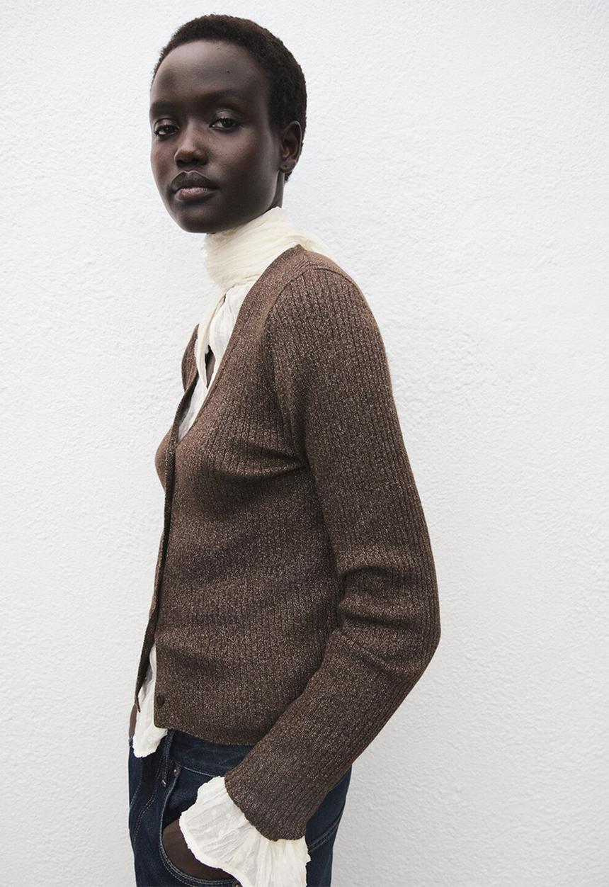 MANGO - Cardigan vana - dark brown