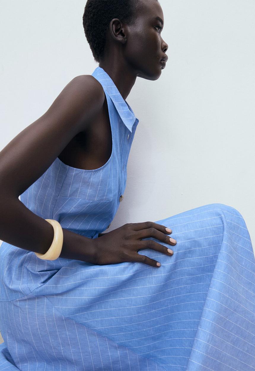MANGO - Dress dam  -  medium blue