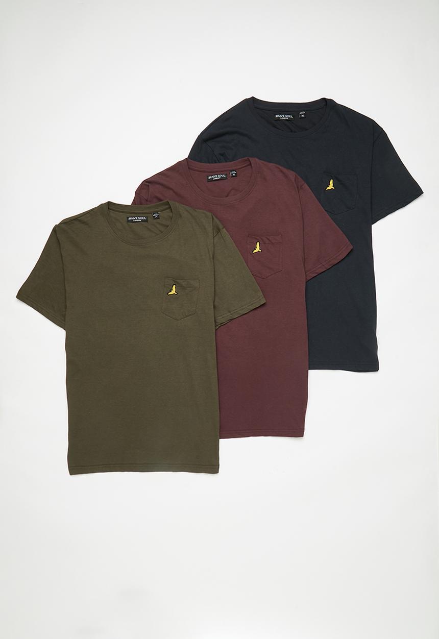 Brave Soul - 3 Pk Tee - Navy, Khaki & Burgundy