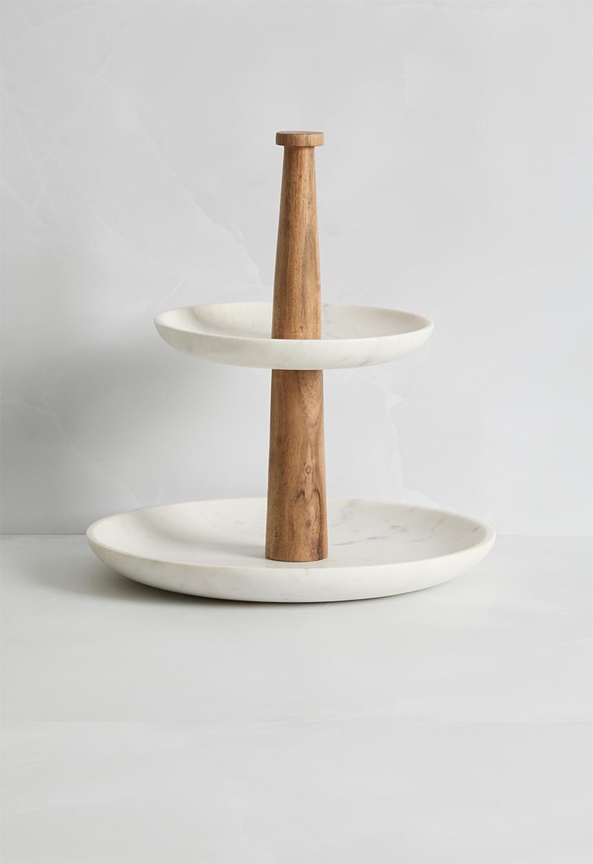 Sixth Floor - Marble 2 tier food stand - white