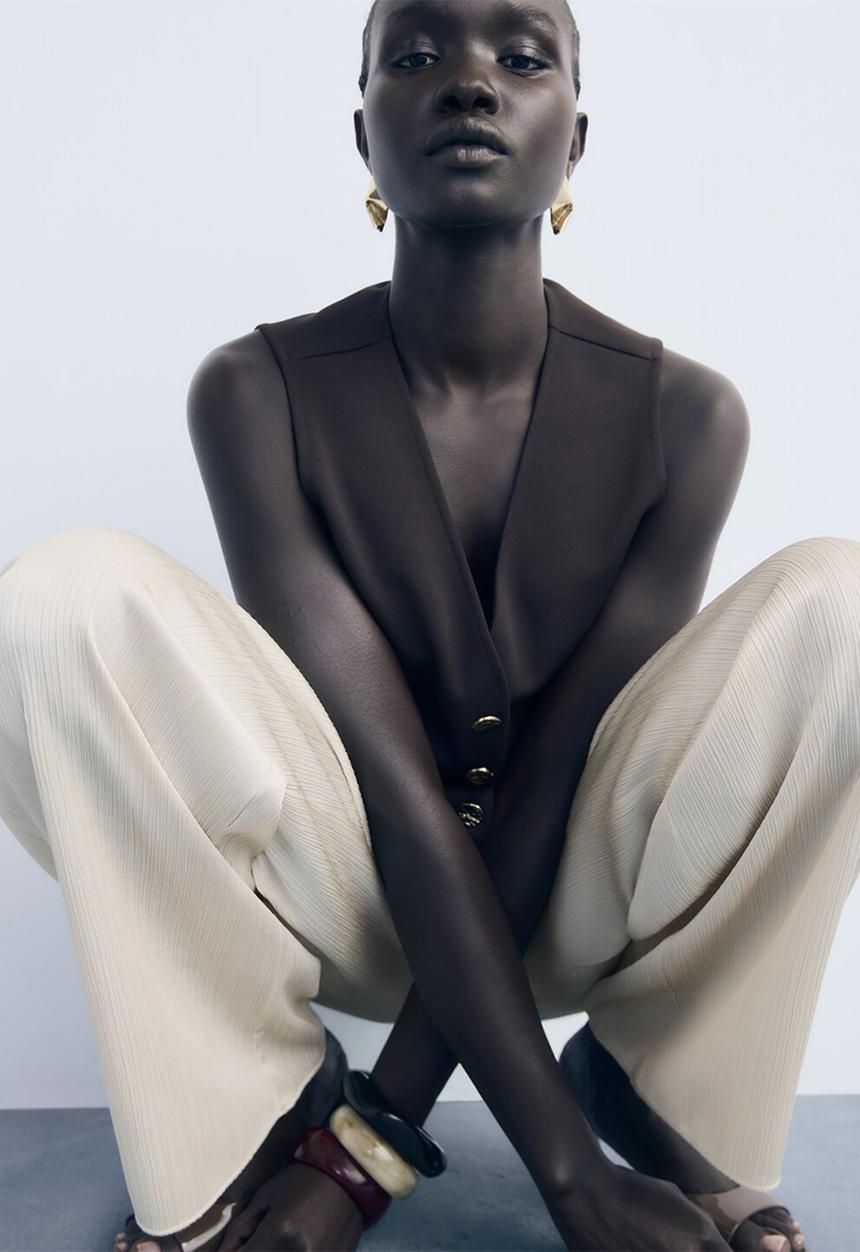 MANGO - Trousers plis -  light beige