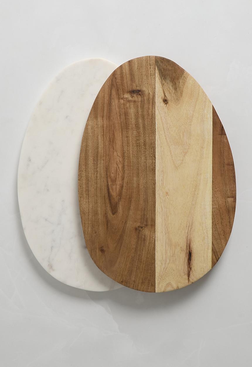 Sixth Floor - Marble & wood chopping board set of 2 - white & natural