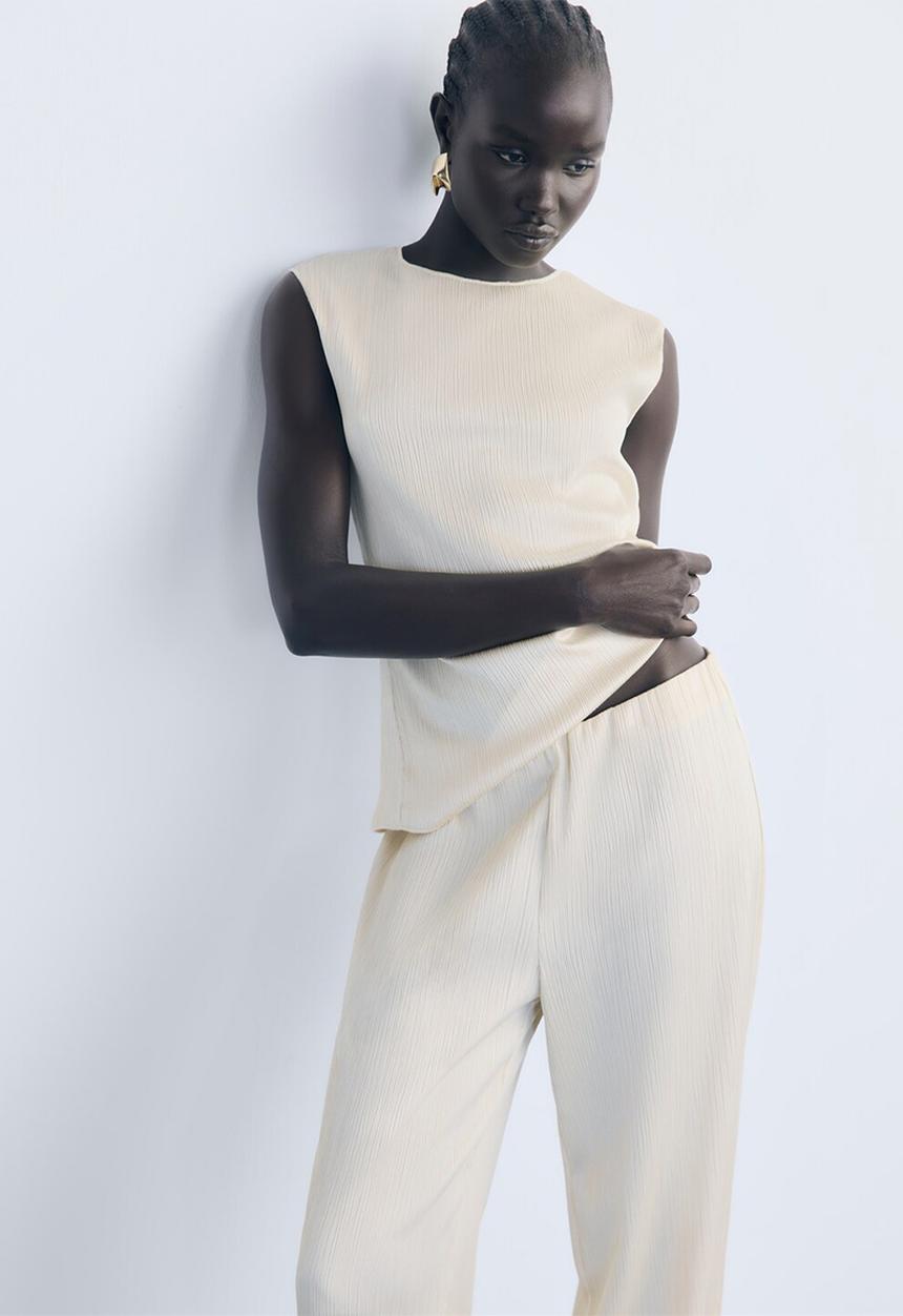 MANGO - Trousers plis -  light beige