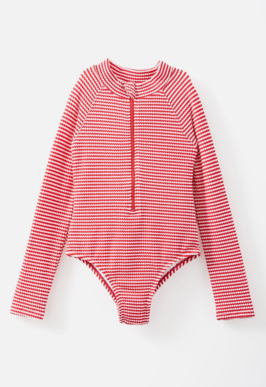 Cotton On - Lydia one piece - varsity red/vanilla crinkle stripe
